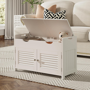 White Entryway <strong>Storage</strong> <strong>Bench</strong> with Lift Top, 2-Seat Shoe Rack Cabinet with Adjustable Shelf <strong>for</strong> <strong>Hallway</strong> - Product Image 6