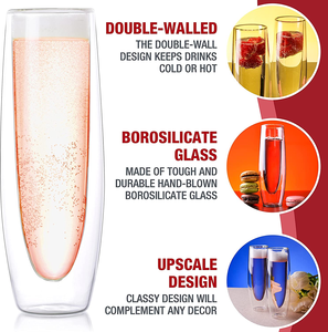 Verres de <span class=keywords><strong>flûte</strong></span> à Champagne à <span class=keywords><strong>Double</strong></span> paroi sans tige, verres à vin étincelant sans tige, <span class=keywords><strong>flûte</strong></span> à vin - Product Image 6