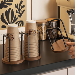 Organizador de tapas para dispensador de vasos, soporte de madera para vasos desechables de papel y plástico, estante de almacenamiento para encimera, baño u oficina - Product Image 5