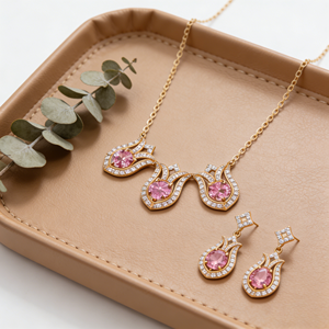 Parure Collier et Boucles d'Oreilles Couronne en Laiton Plaqué Or 18K avec Zircons Roses et Blancs de Qualité AAA pour Femme, Idéale pour Mariage, Fête et Fiançailles - Hengdian - Product Image 6