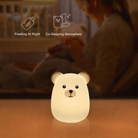 Lampu Tidur Berbentuk Beruang Silikon dengan Kontrol Tekan, Lampu LED Samping Tempat Tidur dengan Baterai LR44 untuk Kamar Tidur Grosir