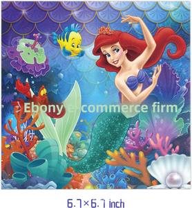 使い捨て室内プリンセス人魚パーティー装飾食器セット 子供の誕生日用 テーブルクロスとペーパータオル付き - Product Image 5