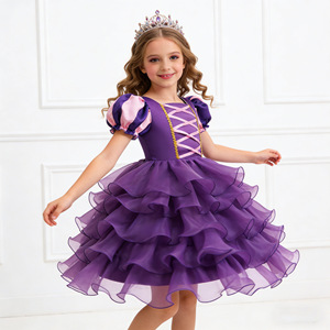 Robe de princesse pour enfants, jupe à volants violette, costume de cosplay, 8-13 ans, été 2025 - Product Image 1