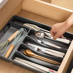Grand plateau organisateur de tiroir à couverts de rangement d'ustensiles de table de qualité supérieure Plateau à ustensiles extensible noir avec <span class=keywords><strong>bloc</strong></span> à couteaux pour la cuisine - Product Image 6
