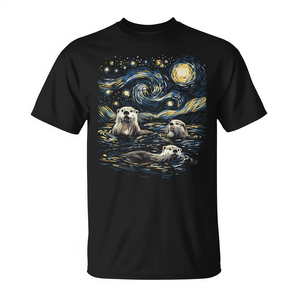 Camiseta Three River Otters Van Gogh Starry Night para amantes de las nutrias - Product Image 2