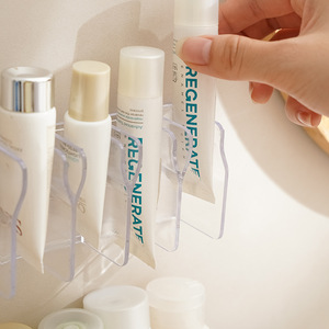 Estante de almacenamiento para baño, montado en la pared, sin necesidad de taladro, para limpiador facial, soporte para pasta de dientes, transparente, blanco, 4 niveles, tamaño personalizado - Product Image 2