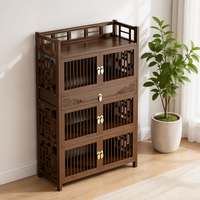 Meuble de rangement multifonctionnel en bambou à 4 niveaux, avec un tiroir et six portes, style chinois moderne, autoportant, pour salon