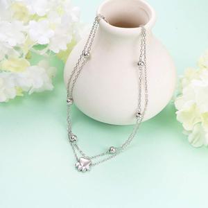 OEM/ODM personalizado 925 plata esterlina pie tobillo pulsera gato <span class=keywords><strong>perro</strong></span> mascota pata doble capa tobilleras - Product Image 3