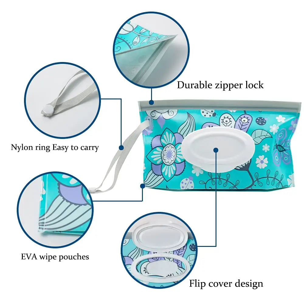 EVA travel Clamshell Snap Strap Portable Refillable Baby Wet Tissue Wipe holder Bag pouch Container dispenser Case for Travel