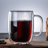Mug en verre borosilicate à double paroi moderne, isolé thermiquement, avec poignée, transparent, pour un usage quotidien