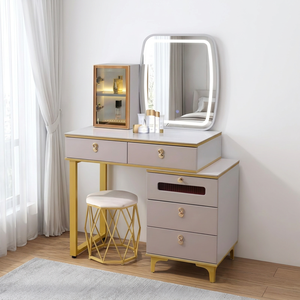 Table de maquillage moderne avec miroir éclairé et tiroirs de rangement pour meubles de chambre - Product Image 4