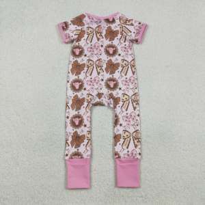 Combinaison courte à manches courtes pour bébé, rose bonbon, avec nœuds, pour enfants, vente en gros, SR3763 RTS - Product Image 2