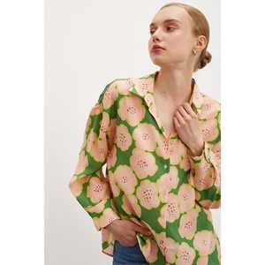 Chemise en popeline à imprimé floral pour femme, prépayée, boutonnée, à porter au quotidien, motif vert et rose - Product Image 6