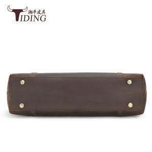 Tiding Genuine Leather Women's Tote Bag Large Capacity Shoulder Bag Dark Brown Top Layer Cowhide Horizontal <b>Square</b> Zipper - Product Image 3