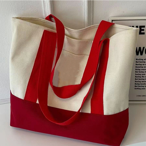 Sac à provisions durable structuré avec logo imprimé personnalisé Sac fourre-tout en toile de coton épais réutilisable avec poche extérieure - Product Image 2