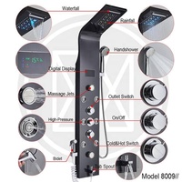 Colonne de douche lumineuse LED Kinglions, robinet de douche SPA, jets de massage, cascade, panneau de douche pluie, pulvérisateur de bidet, laiton noir brossé