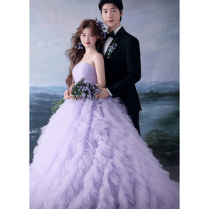Violet Tulle Ball Gown Wedding Dress Strapless Empire Waistline For Outdoor Photography Studio - Product Image 1