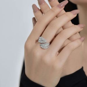Dylam Dainty Hypoallergenic S925 Silver Rhodium 18K Gold Plated Adjustable 5A Cubic Zirconia Baguette Leaf <b>Open</b> Women <b>Rings</b> - Product Image 5
