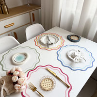 Set de table rond en similicuir à bords festonnés, imperméable, résistant à l'huile et à la chaleur, rayé coloré, pour la maison et les restaurants