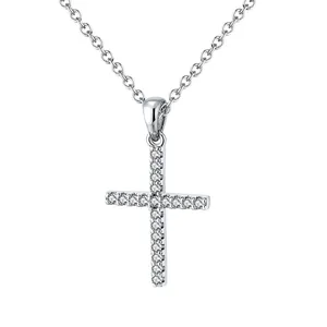 RINNTIN SSN219 Fine Jewelry 925 Sterling Silver Cubic Zirconia Necklace Wholesale Classics Cross Pendant Necklaces