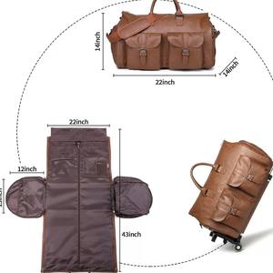 Sac de voyage en PU avec poignée télescopique amovible, sac à roulettes pour costume, valise à roulettes, rangement pour chaussures, sac à roulettes pliable, bagage - Product Image 3