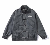Veste en jean vintage brodée pour homme, style chinois décontracté, col mandarin, coupe ample, boutonnée, vente en gros