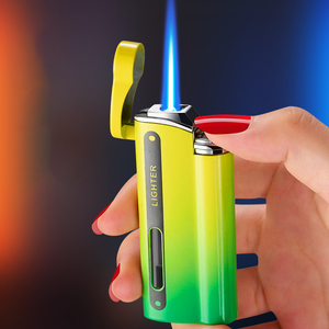 Pemantik api tiup warna gradien lucu pemantik api biru butana ringan terlihat jendela Gas logam Modern untuk hadiah rokok - Product Image 2