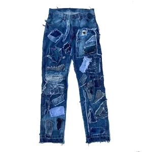 DiZNEW Custom Men's Jeans Street Wear Hip Hop Casual Wide Leg Stone Wash Loose Straight Loose Cargo Blue Jeans Jeans