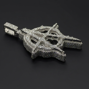 Pendentif Anarchy en Argent 925 Plaqué Rhodium Entièrement Sertie de Moissanite avec Sertissage Bezel, Bijou Personnalisé Style Hip Hop Punk Rock - Product Image 1