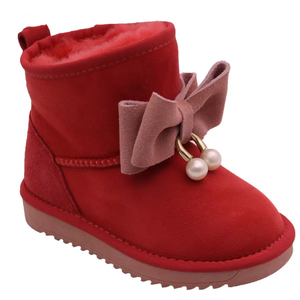Bottes d'hiver pour enfants en gros ODM/OEM, couleur or rose avec nœud violet et décorations de perles, doublure chaude en fausse fourrure, semelle antidérapante - Product Image 2