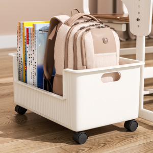 Under Desk <b>Backpack</b> Organizer With Casters Rectangle Office Storage Cart For Students Book Storage Box Trolley Shelf - Product Image 1