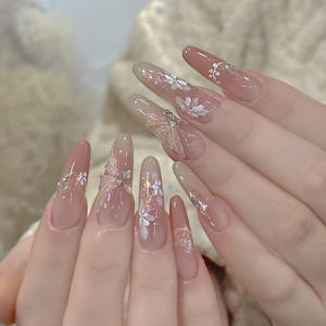 High-End Wearable Nail Tips Summer Butterfly Flower Handmade Nail Art Stickers Cat Eye Rhinestone Fake Nails Detachable Almond - Product Image 3