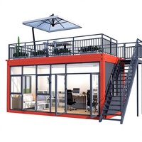 Maison préfabriquée de luxe à 2 étages, bureau modulaire, café avec mur-rideau en verre, terrasse sur le toit, personnalisable