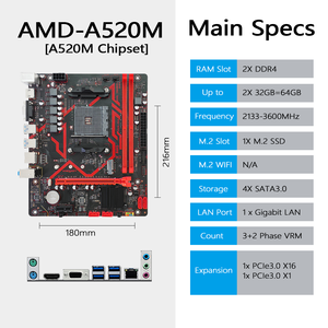 Pandl New AM4 kết hợp thiết lập cho AMD <span class=keywords><strong>Ryzen</strong></span> <span class=keywords><strong>5</strong></span> <span class=keywords><strong>3600</strong></span> hỗ trợ chơi game PC Dual <span class=keywords><strong>DDR4</strong></span> RAM M2 SATA3.0 USB3.0 pciex16 a520m Bo mạch chủ - Product Image 3