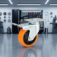 Roulettes pivotantes en polyuréthane PU orange de 75 mm, 100 mm et 125 mm pour chariot industriel, fabriquées par un fabricant international.