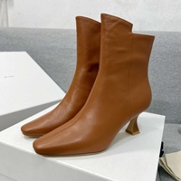 Bottines en cuir à bout carré pour femmes, avec fermeture éclair latérale, talon chaton, élégantes, noires, blanches, marron