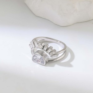 แหวนสองสีทอง & สีเงินดวงอาทิตย์ & ดวงจันทร์คู่แหวนเพทาย-แสงหรูหราเครื่องประดับย้อนยุคสำหรับการเดินทางทุกวัน - Product Image 4