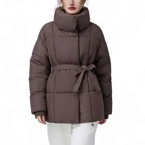 Abrigo Acolchado con Cinturón para Mujer, Cuello Alto, Acolchado, Cálido para Invierno, Prenda Exterior de Moda - Product Image 1