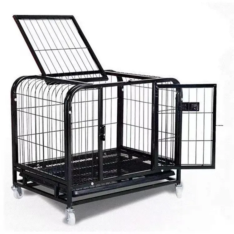 High Quality Several Size Heavy Duty Steel Material Two Doors  Includes Removable Sanitary Tray iron fence dog cage