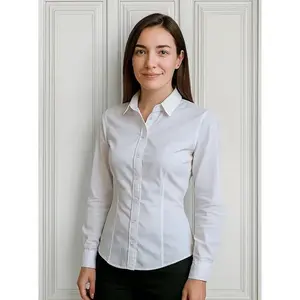 Camisa de Vestir Blanca de Manga Larga para Mujer Vicar, Color Sólido, Estilo Ejecutivo, Ajuste para Todas las Temporadas, Tejido de Tela - Product Image 5