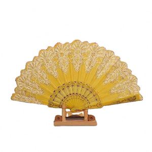 Ventas Calientes: Abanicos de Mano Plegables de Una Sola Capa con Encaje, Estampado en Caliente y Varillas de Plástico Huecas para Bodas, Personalizables - Product Image 4