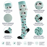 Chaussettes de compression à imprimé chien mignon, vert menthe, hauteur genou, pour le pickleball, la course à pied, les sports et le quotidien