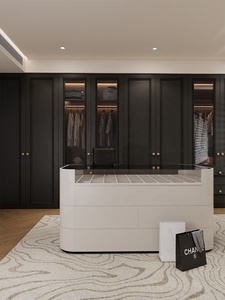 Custom Luxury French Style Walk-In <strong>Closet</strong> with Center Island <strong>Big</strong> Wardrobe from Villas Designs for Bedroom Furniture - Product Image 6