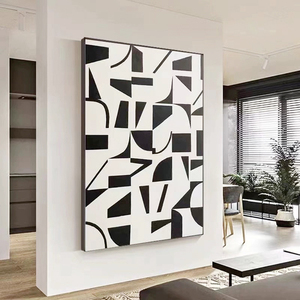 KHÁCH SẠN kỹ thuật dự án đặt hàng tác phẩm nghệ thuật màu đen và trắng 3D thạch cao tối giản sơn màu đen kết cấu thủy tinh vải nghệ thuật trang trí tường - Product Image 4