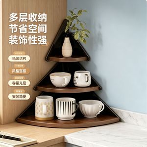 Corner <b>Shelf</b> Three Layer Wooden Storage Rack For Kitchen Desk Organize Cups Tea Set Display <b>Shelves</b> - Product Image 1