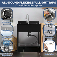Évier autoportant utilitaire en acier inoxydable avec robinet d'eau froide et chaude Évier commercial pour cuisines salles de bains Garage Blanchisserie