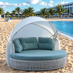 <span class=keywords><strong>2025</strong></span> sang trọng vườn đi văng Trắng wicker Sun Lounger ngoài trời Patio đồ nội thất mới mây hồ bơi daybeds - Product Image 2