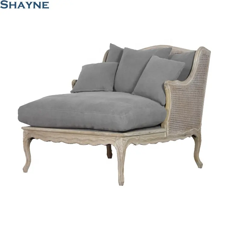 300000 UGS ODM Shayne Français Classique 18th-century Haut De gamme Personnaliser Meubles Tissu Gris Pieds En Chêne Massif Fauteuil Lyon Chaise