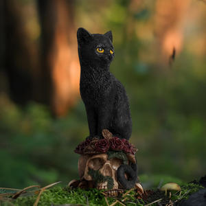 Harsen Ravenbeeld Art Deco Zwarte Vogel En Kat Zittend Op Skelet Met Rozenkroon Halloween Home Decor - Product Image 4