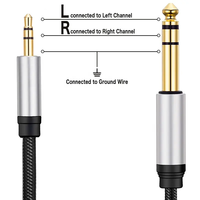 Câble Audio Stéréo Jack 3,5 mm et 6,35 mm avec Revêtement PVC, Connecteur Auxiliaire pour Voiture, Projecteur, Ordinateur, MP3/4, Haut-parleur Auto pour Sortie Son Stéréo